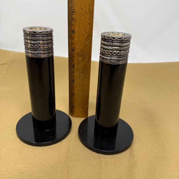 Vera Wang Wedgewood With Love Noir Black Silver Metal Candlesticks Art Deco Glam - Picture 10 of 10